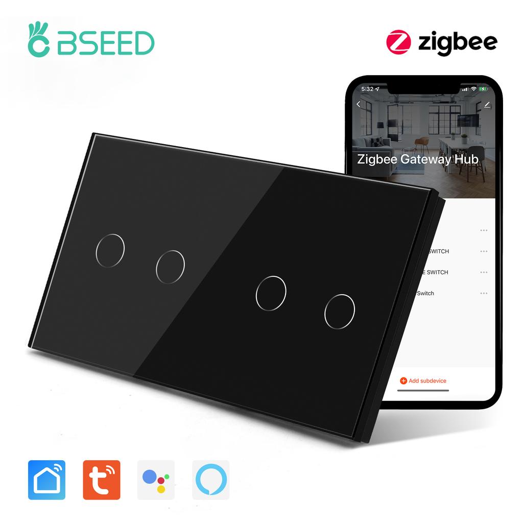 BSEED 2/3/4/6-клавишный Zigbee Умный EU Одиночный Фаза 157 мм Сенсорный Выключатель Света Стеклянная Панель Умный Переключатель Совместим с Alexa Smart Life