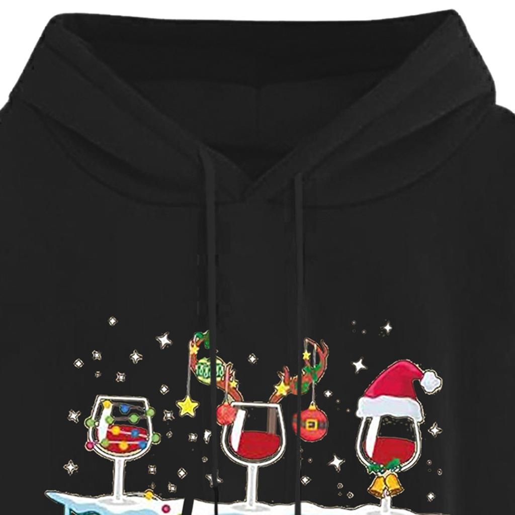 Женская мода для отдыха, рождественской вечеринки, пуловер с длинными рукавами и капюшоном с принтом, топ