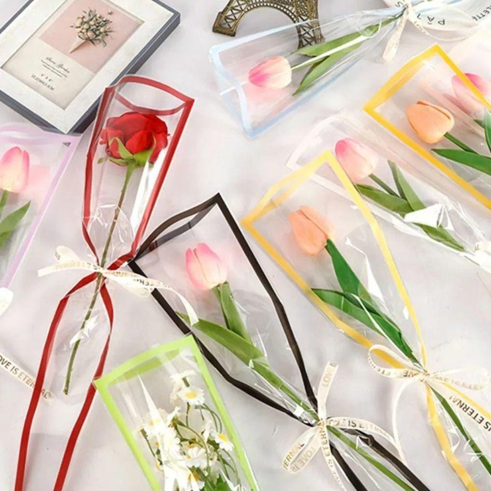 Multifunctional Single Bouquet Bag Transparent Flower Wrapping Bag for 50pcs Anniversary