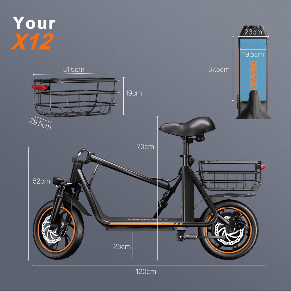 YAMALI X12 350W Складной Электровелосипед 36В 13Ач 12" Толстые Шины Электровелосипед для Взрослых, 25км/ч, 35-40км Запас Хода, Легкий Городской Велосипед