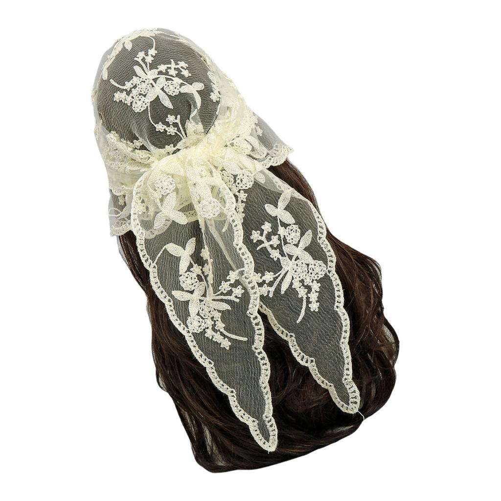 Embroidered Lace Triangle Scarf Flower Headband Lace Headscarf Bandana Headband Elegant Scarf Shawl 135x45cm for Woman