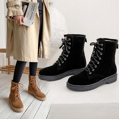 Женские ботинки повседневные на толстом каблуке короткие ботинки европейские и американские на шнуровке спереди женская обувь черные матовые