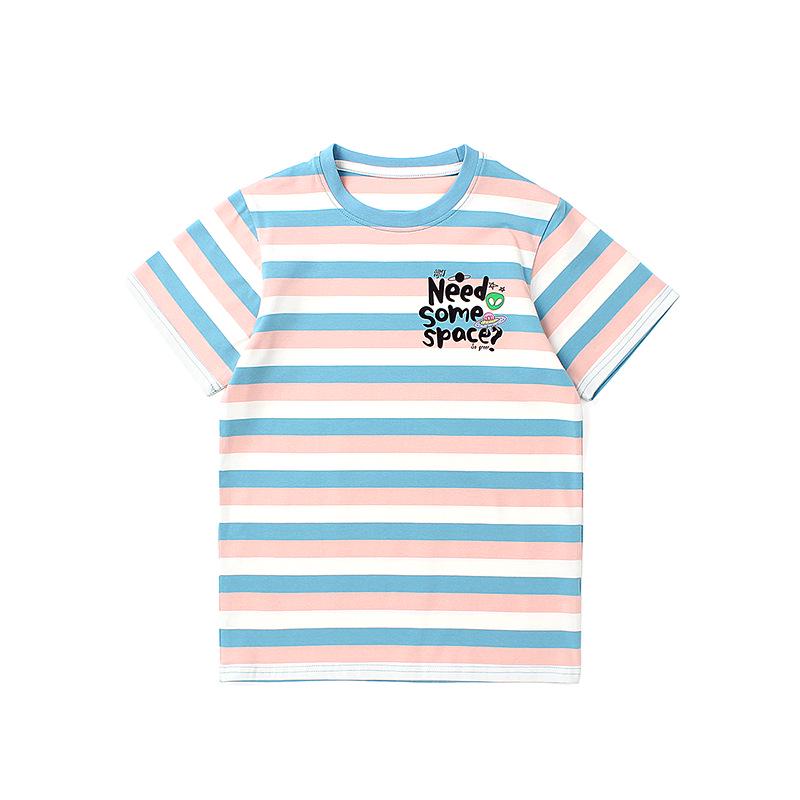 Летняя корейская полосатая футболка с коротким рукавом и рисунком для девочек