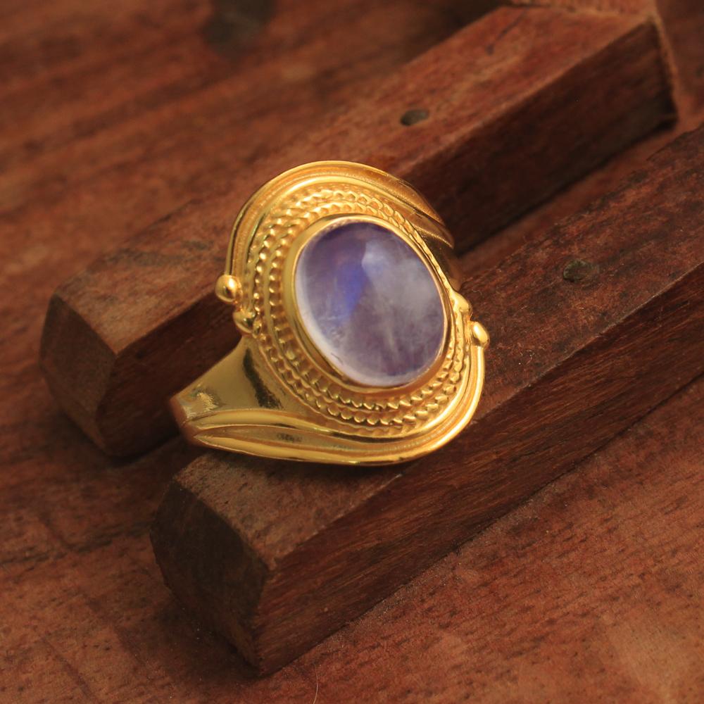 Moonstone Statement Ring Yellow Gold Plated 925 Sterling Silver June Birthstone Jewelry