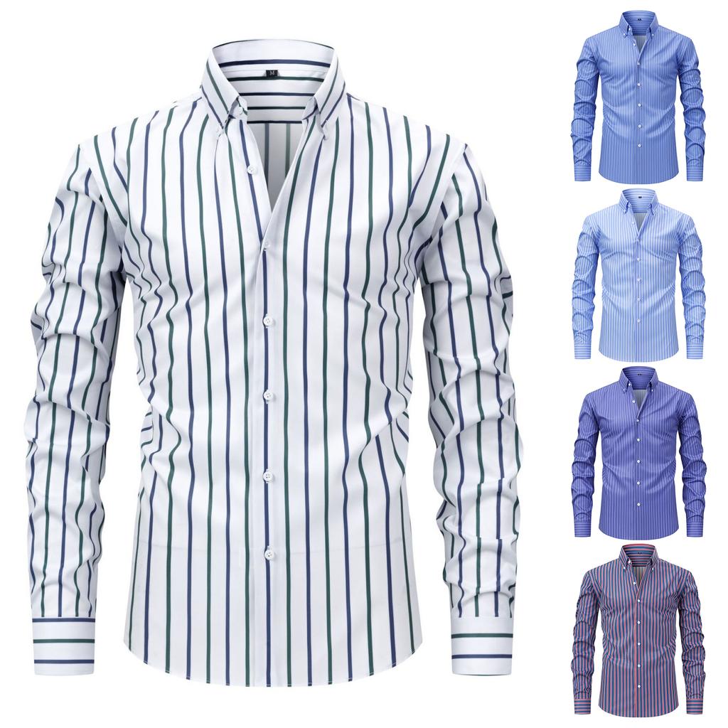 Мужская повседневная и модная рубашка с длинным рукавом на пуговицах с лацканами и цифровым принтом с четырех сторон