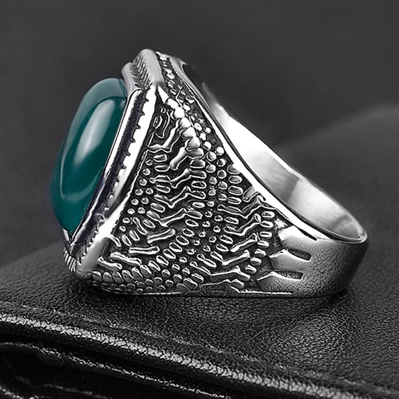 Fashion Men Ring Green Stone Stainless Steel Charm Punk Hiphop Finger Rings Male Charm Jewelry