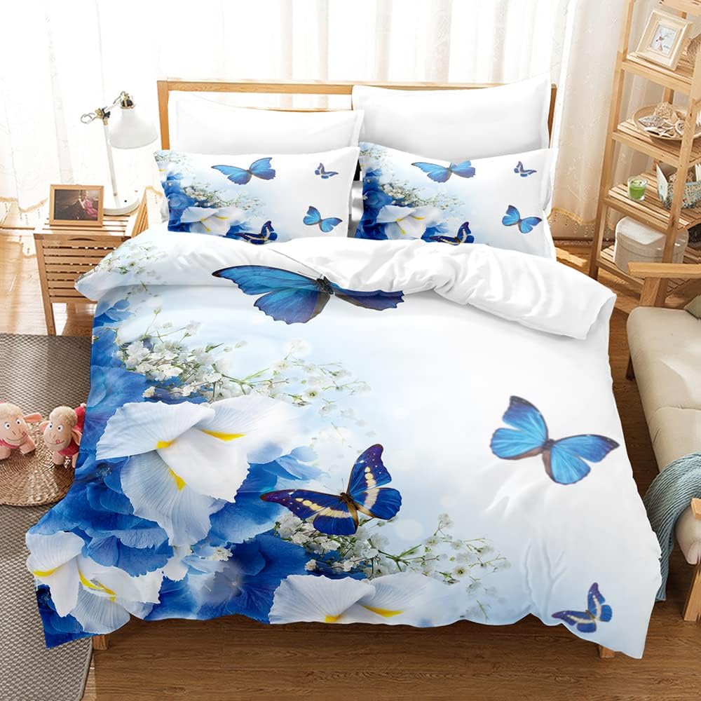 Beautiful Butterfly Duvet Cover Set Twin King Size,Butterfly Floral Print Bedding Set For Girls Women,Boho Style Comforter Cover