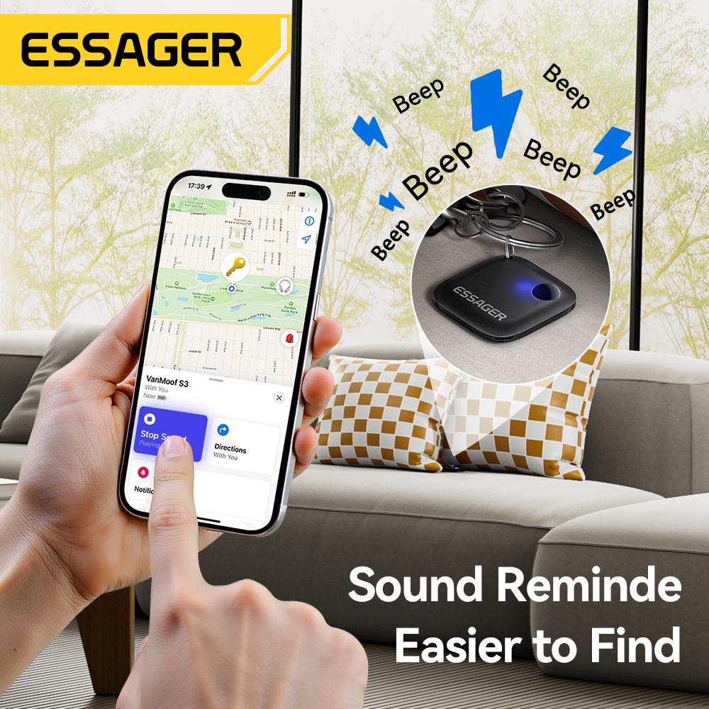 Essager Умный Bluetooth-трекер - Работает с Apple Find My GPS-локатором, Устройство-искатель от потери для ключей, кошелька, багажа, питомца, Сертифицировано MFi для iOS