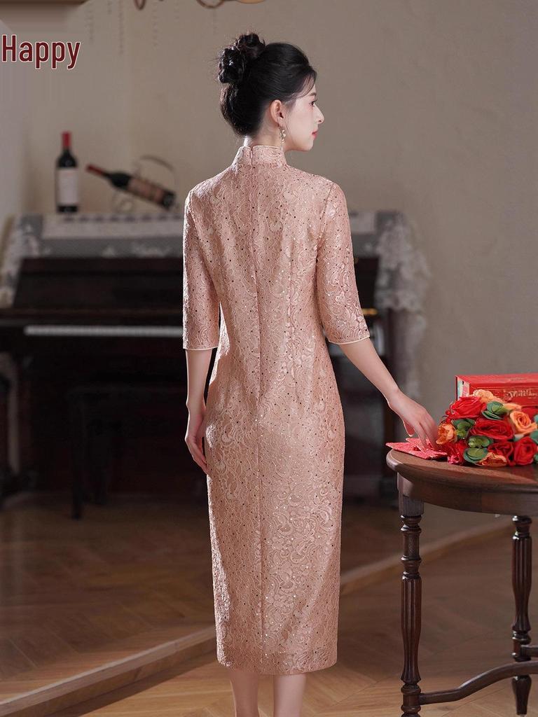 2025 Xi Po Po Elegant Qipao Wedding Dress for Mothers - High-end, Modern, and Versatile for Special Occasions and Daily Wear.