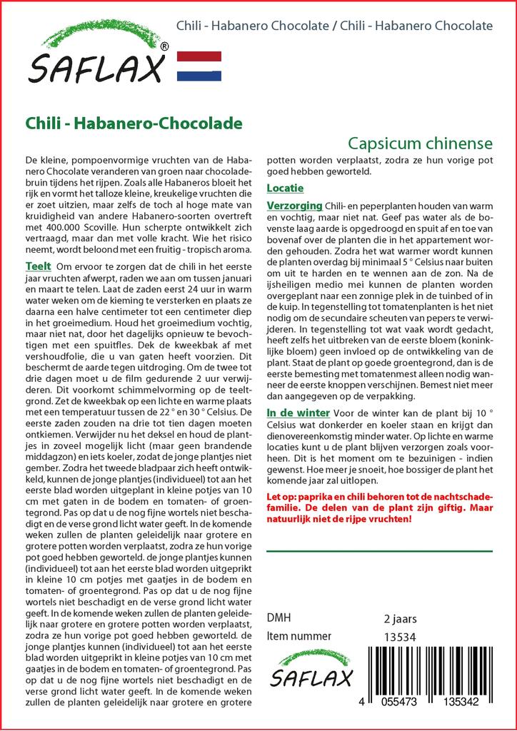 SAFLAX Garden in the Bag - Чили - Шоколад Хабанеро - 10 семян - С субстратом в подходящем пакете - Capsicum chinense