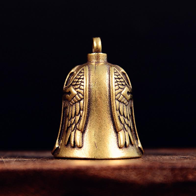 Brass Vintage Cross Bell Keychain Handmade Wind Chime Pendant Ethnic Style Key Ring Decor
