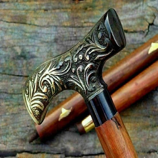 Старинная латунная викторианская ручка с деревянной ручкой в винтажном стиле