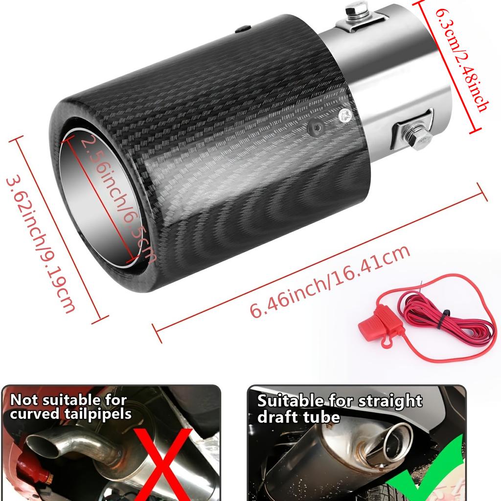 Car LED Exhaust Muffler Tip Pipe Straight Car Red/Blue Light Flaming Modified Single Outlet Exhaust Pipe Tail Throat