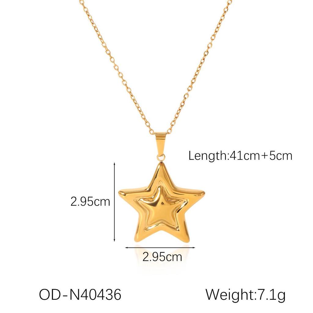 Five-Pointed Star Titanium Steel Jewelry Set: 18K Gold & Silver Necklace, Earrings, and Ring