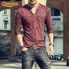 Men Solid Color Casual V Neck Thin Buttons T-shirt