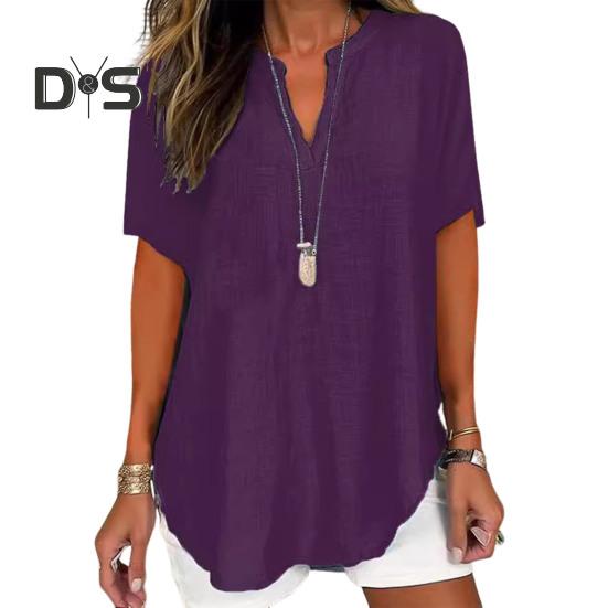 Женская рубашка с V-образным вырезом, коротким рукавом, свободный крой, повседневная рубашка, однотонная эластичная футболка, повседневная одежда