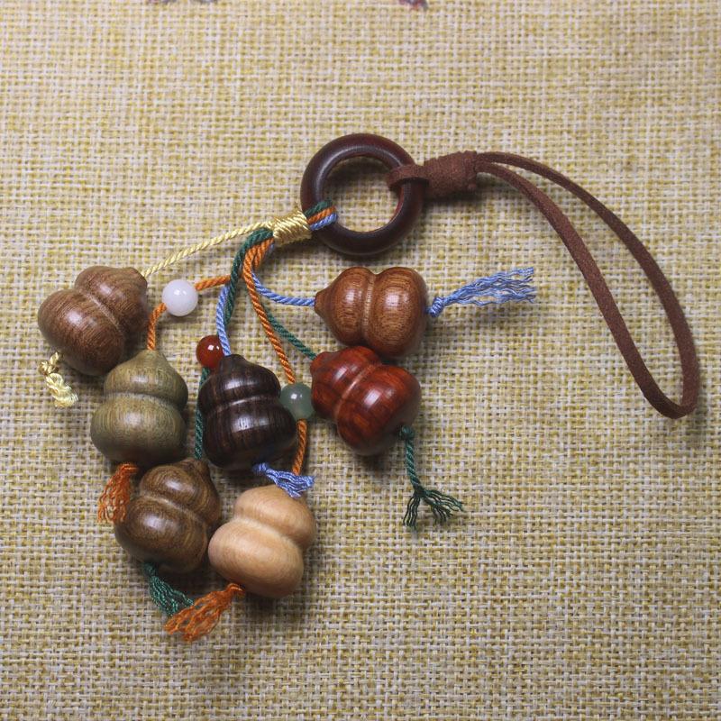 Wooden Gourd Car Hanging Ornament, Lucky Chinese Style Car Pendant, Multi-wood Gourd Bag Charm Gift