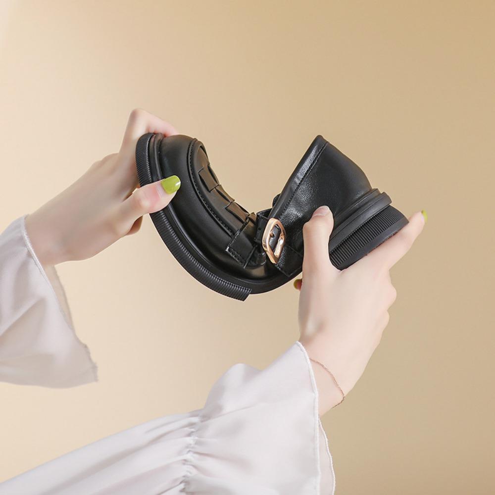 Туфли Мэри Джейн на толстой подошве, женские туфли в ретро-британском стиле, черные кожаные туфли, мягкие одинарные туфли для женщин