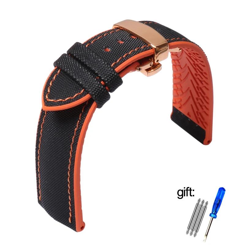 Waterproof Nylon Silicone Rubber Soled Watchbands For Wanguo Mido Helmsman Bainianling Citizen Men's Watch Strap 20mm 22mm 24mm