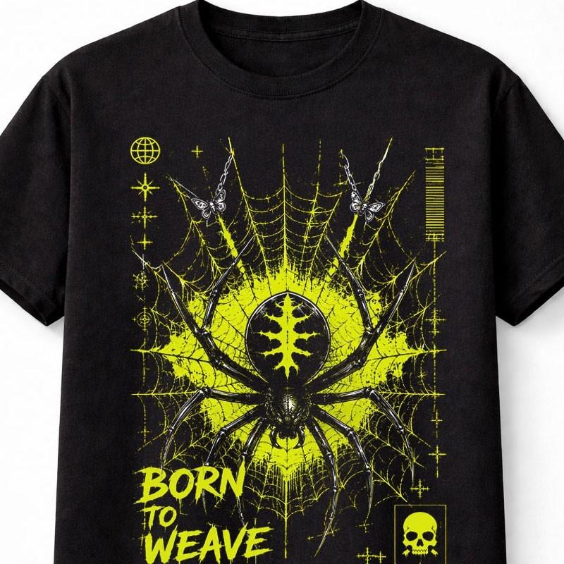 Born To Weave Spider Web Gothic Horror Graphic Black Unisex TShirt