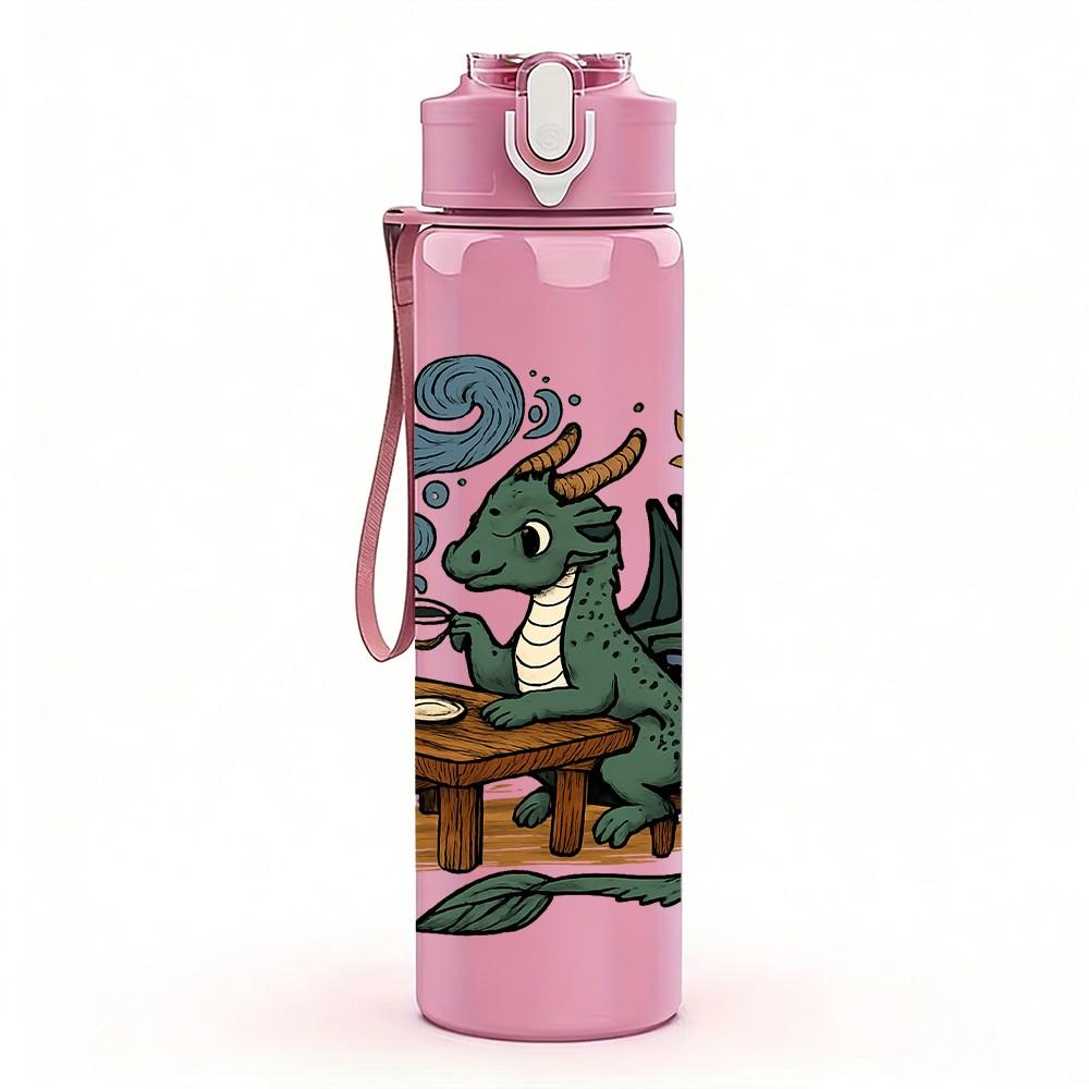 1PC Forest Dragon Wooden Desk Art 750ml Color Plastic Sports Water Bottle Leakproof Flip Straw Lid Suitable for Sports Office Home Use