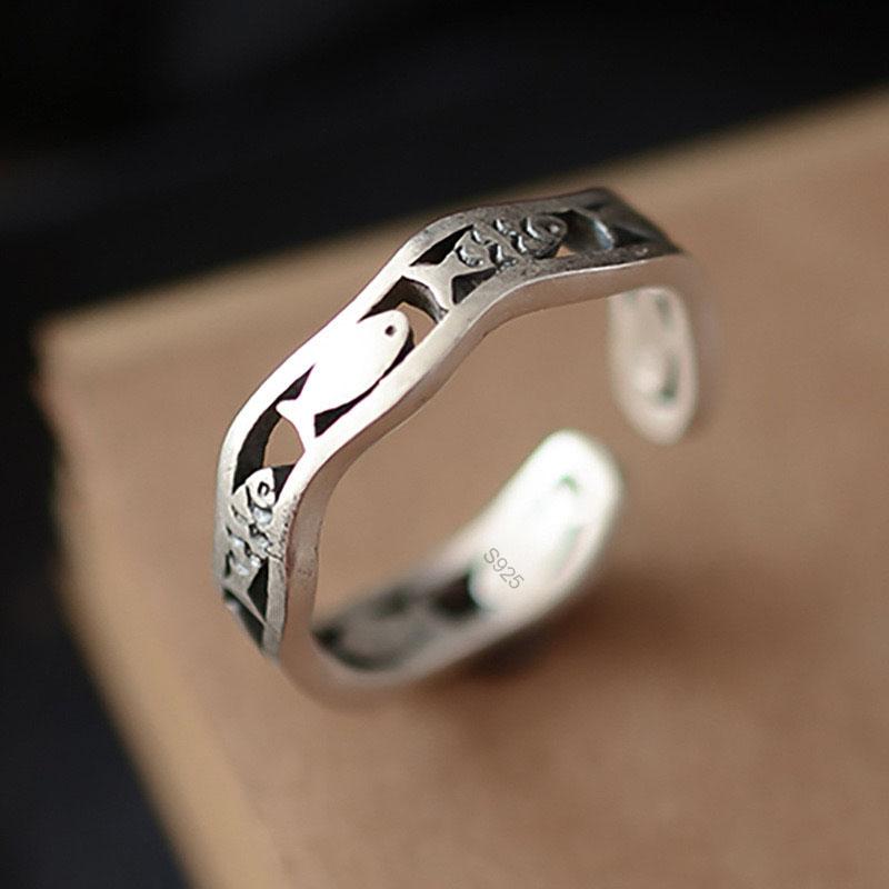 925 Sterling Silver Rings for Women Men Couple Minimalist Handmade Simple Fish Ring Party Jewelry Gift Prevent Allergy