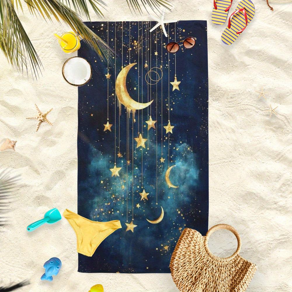 Galaxy Moon Stars Themed Beach Towel, Ideal for Beach Pool Days Quick Dry