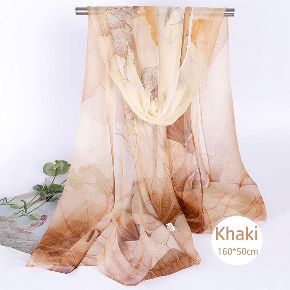 Fashion Floral Printing Silk Scarf Smooth Breathable Women Foulard Lotus Leaf Long Wraps Women
