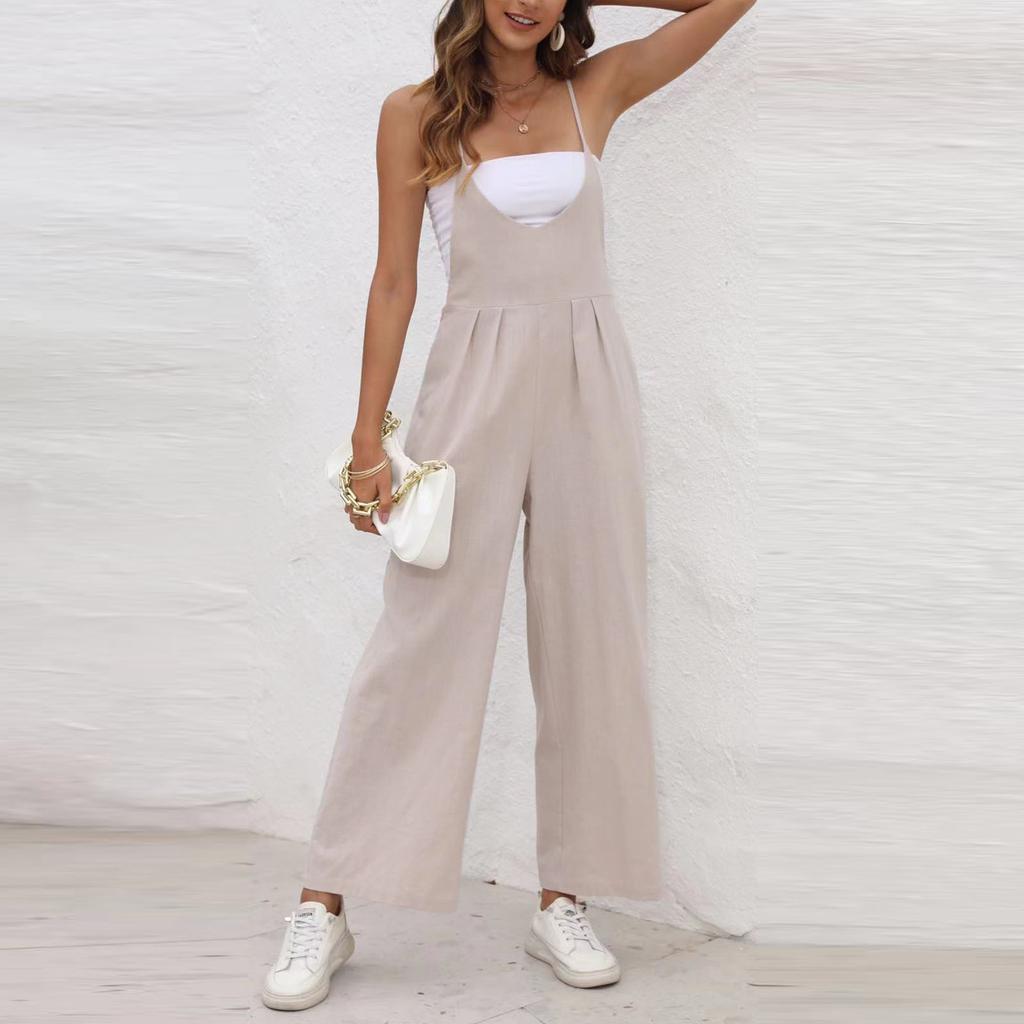 Женские модные летние однотонные брюки без рукавов с v-образным вырезом, широкие брюки, комбинезон