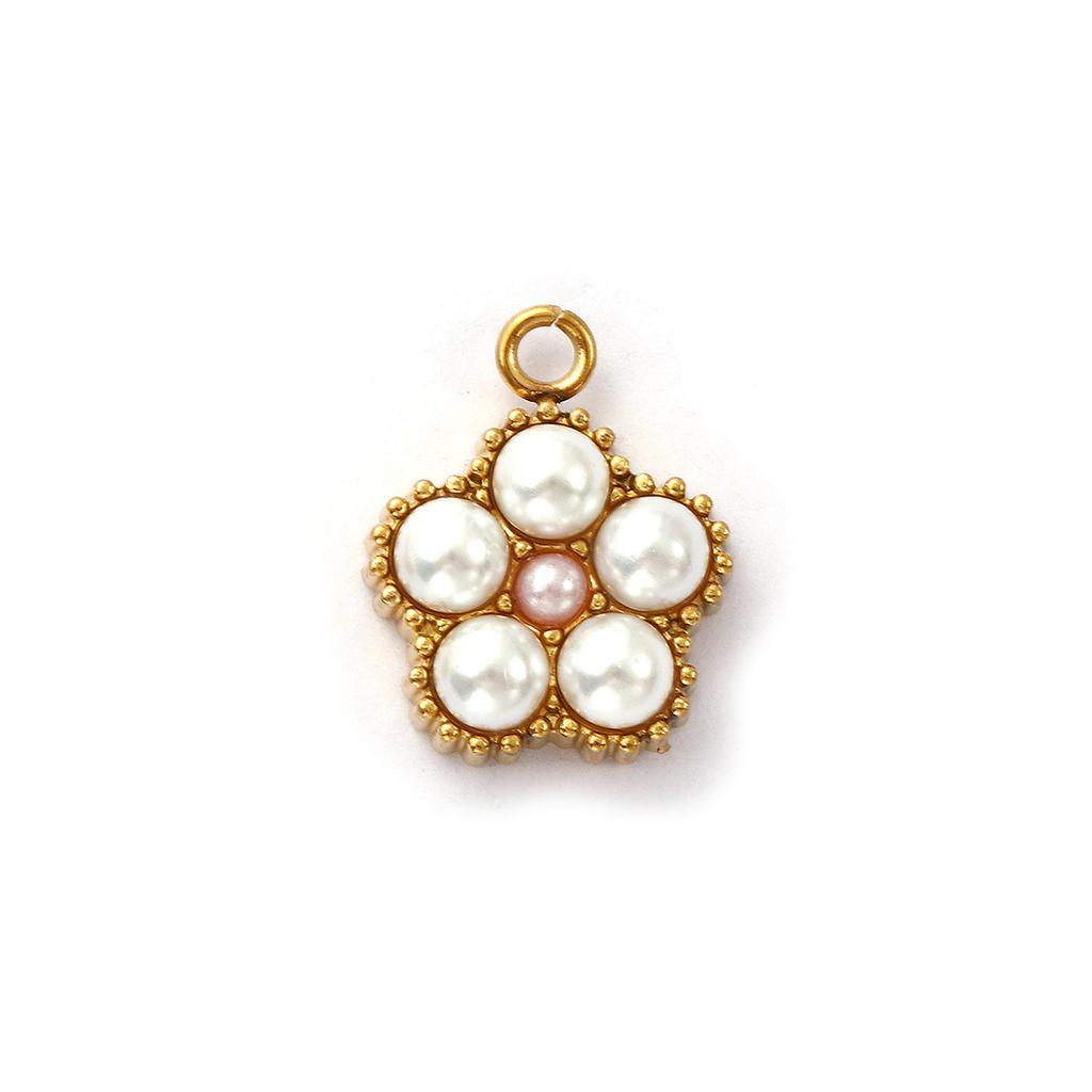2 PCs 304 Stainless Steel Charms 18K Gold Plated White Acrylic Imitation Pearl Pendants For DIY Jewelry Making Necklace Findings