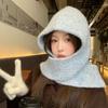 Gray Thickened Hat Scarf All In One Warm Knitted Hat Women's Autumn and Winter Ear Protection Balaclava Woolen Hat