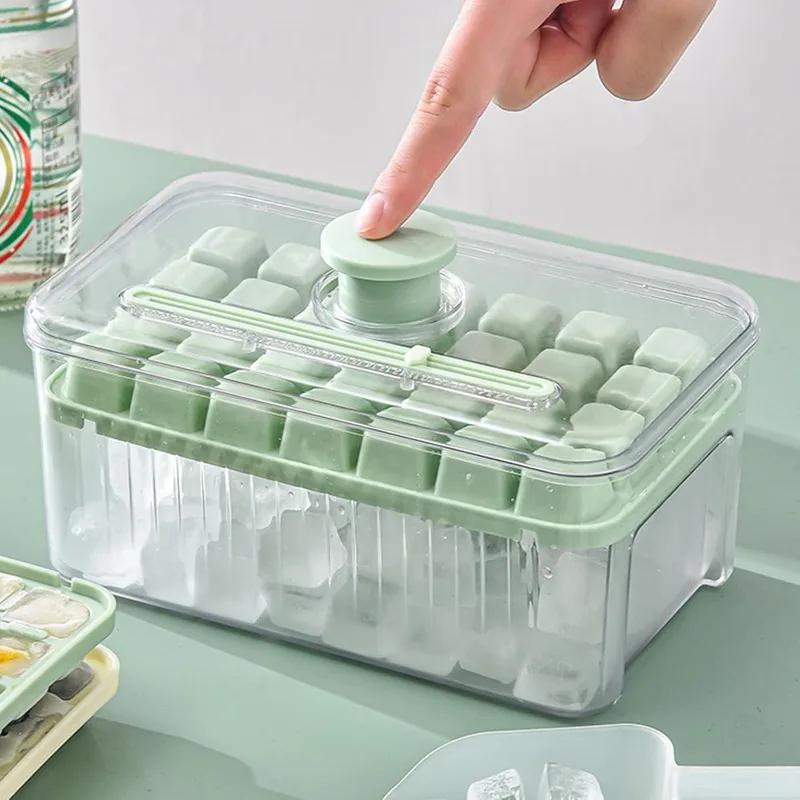 Форма для кубиков льда Ice Box с одной кнопкой, с крышкой и коробкой. Многофункциональная форма для приготовления льда. Бытовая форма для хранения пищевого льда.