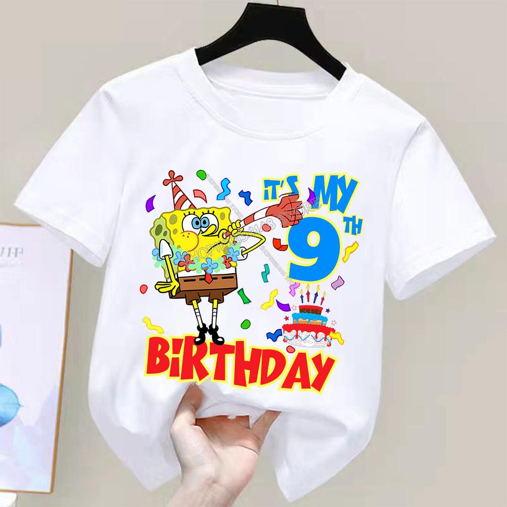 Kawaii Spongebob Squarepants Birthday Anime Figure Men Women Tee Adults Children Boy Gril Top Kids Parent Child Cotton Tshirt
