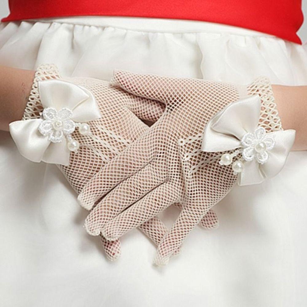 Thin Lace Mesh Gloves Short Etiquette Dress Gloves Holiday Princess Birthday Party Gloves