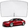 BASENOR 2017-2026 Tesla Model Y Model 3 Windshield Sunshade, Folding Front Window Sun Shade Full Cover, Heat UV Protection Visor Accessories