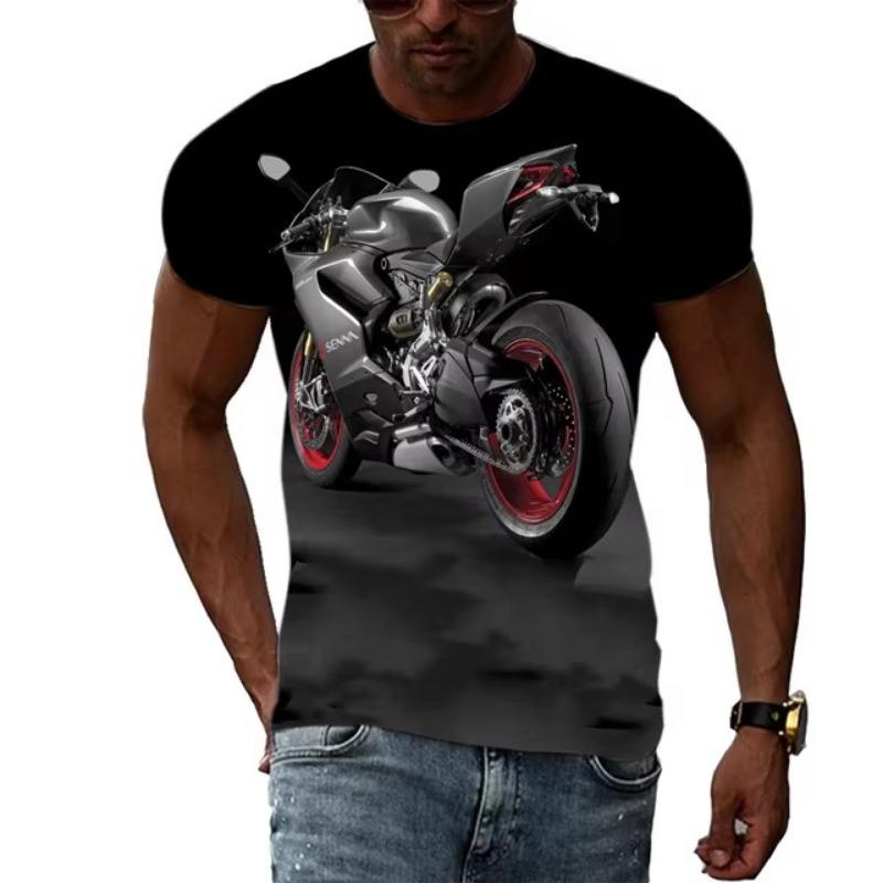 Летняя мода, новые мужские футболки с рисунком мотоцикла, трендовая индивидуальность, крутой стиль, локомотив, узор 3D, футболка с коротким рукавом