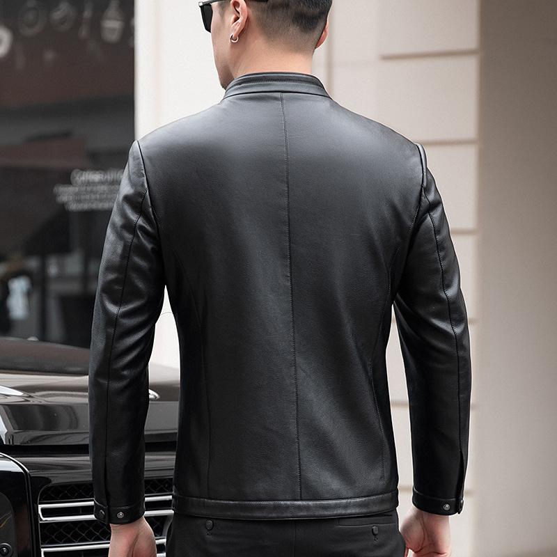 Осенняя куртка из натуральной кожи, мужская, деловая, повседневная, с воротником-стойкой, короткая, кожаная куртка большого размера