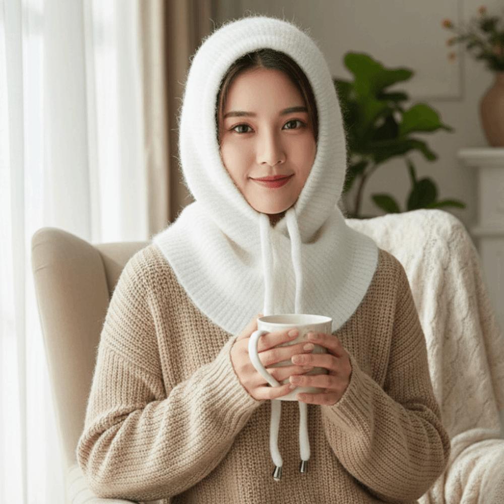 Ear Protection Winter Balaclava Hat Trendy Style Solid Color Beanie Cute Knit Hood Outdoor Travel