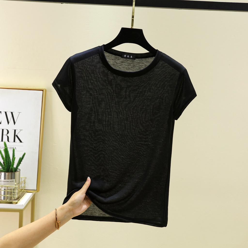 O-Neck Short Sleeve Tshirts Slim Fit Solid Color Summer Thin T-shirt Woman Bottomed Tee Tops All Match