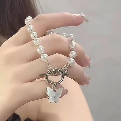 Девочки Маленький свежий тренд бабочка жемчужный кулон браслет дамы модный браслет с подвесками праздничный день рождения дружба ювелирные изделия