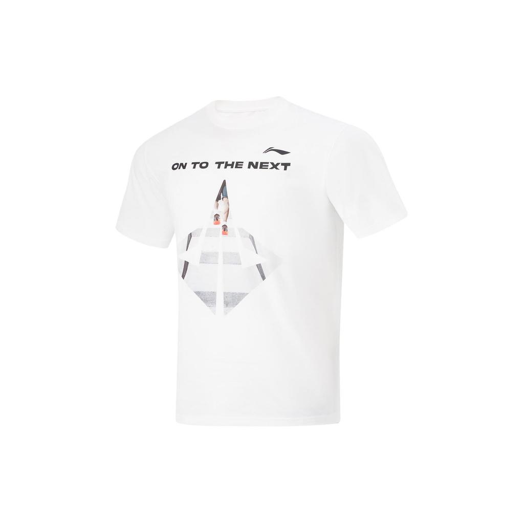Футболка с коротким рукавом и круглым вырезом Li Ning Logo Print, мужская, стандартная, белая, AHSU407-2