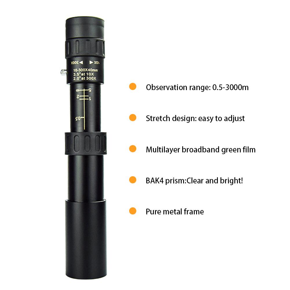 10-300X Zoom HD Портативный прочный монокулярный бинокль с большим радиусом действия Профессиональный телескоп Монокулярный телескоп с низким ночным видением для охоты