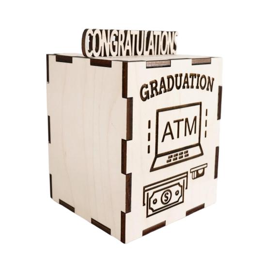 Подарочная коробка для денег на выпускной, деревянный дизайн банкомата, держатель для поздравительных открыток, держатель для денег, кассовый ящик для подарков на выпускной