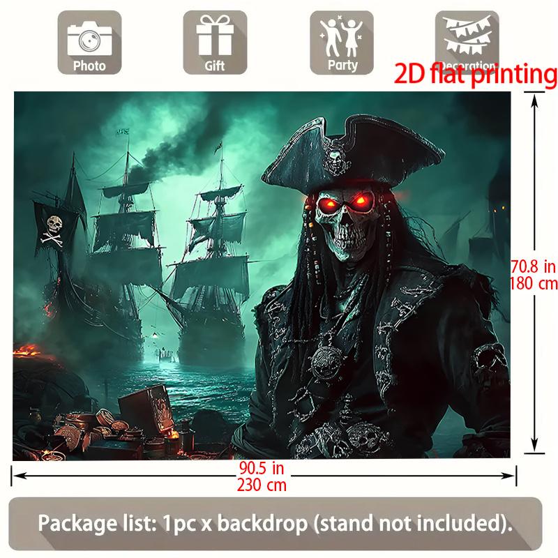 A 2D flat [party banner], depicting an epic undead pirate captain with a radiant eye.zyc