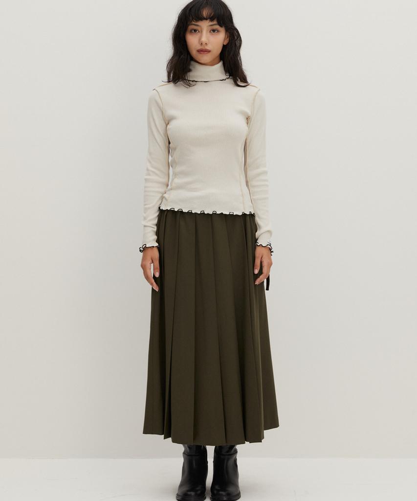 Raverous Pleated Long Skirt Khaki