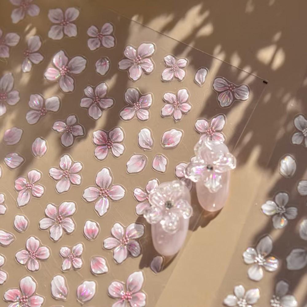 1pcs 5D Relief Crystal Pink Flower Nail Stickers Aurora Shell Glitter Cherry Blossom Nail Decals 5D Self Adhesive Nail Decor S%9