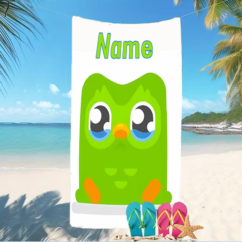 Customizable personalized beach towels Duolingo themed designs.Suitable for the beach, yoga, sports;ideal as beach accessories