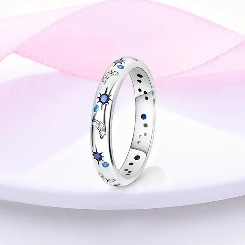 Кольцо Huitan Unique Star Moon Designed для женщин, блестящие синие/белые кубические цирконии, вкрапления, аксессуары для пальцев, повседневные украшения для вечеринок