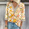 Women's Shirt Blouse Casual Loose Shirts  3/4 Sleeve Lace Print  V Neck Tops Print  Tops T-shirts Tee