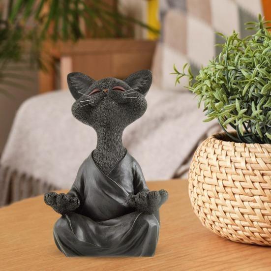 Смоляная фигурка кота Дзен в позе для медитации для декора дома и офиса